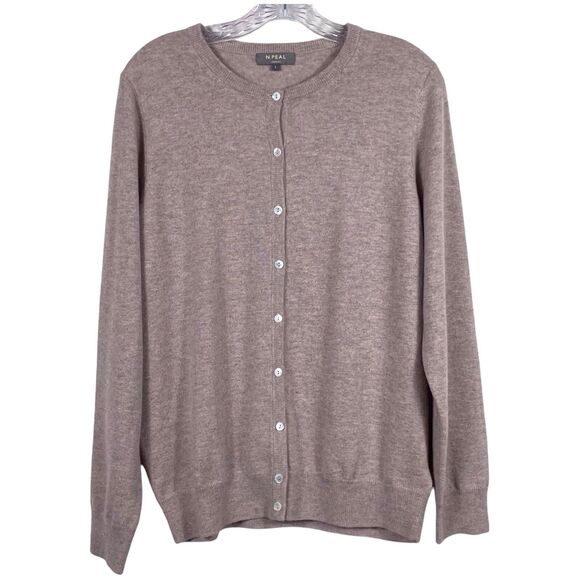 N.PEAL LONDON Olivia Round Neck Cardigan Size Large Organic Cashmere Brown Beige - Picture 1 of 16